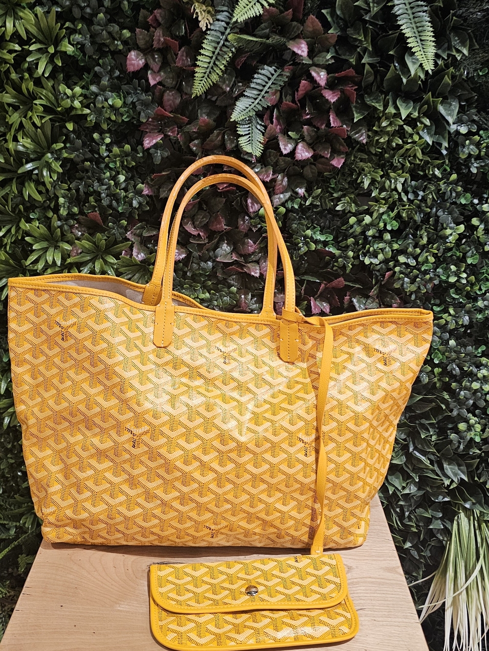 Yellow Patterned Tote Bag with Matching Pouch
